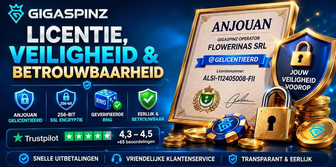 Anjouan licentiedocument en beveiligingsschild van Gigaspinz operator Flowerinas SRL
