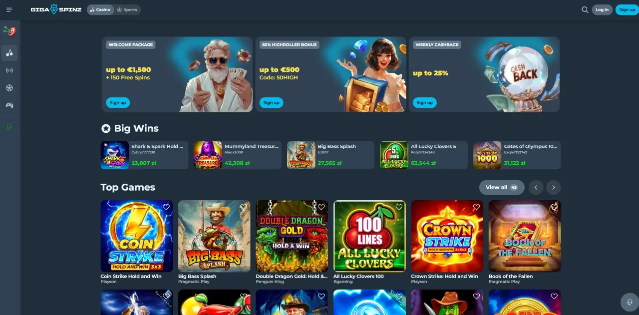 Gigaspinz Casino Nederland – Welkomstpakket tot €1.500 + 150 Gratis Spins