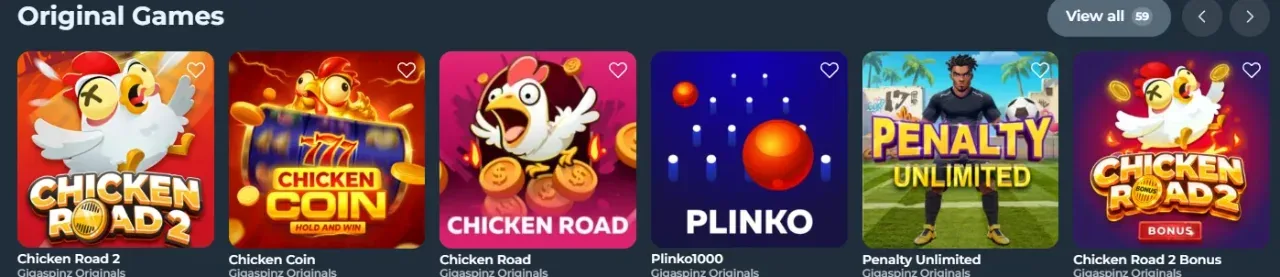 Gigaspinz Originals crash game met oplopende multiplier en instant-win titels
