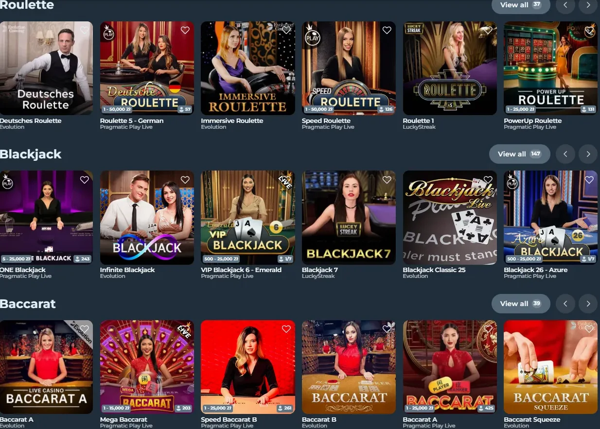 Live casino met echte dealer aan roulette- en blackjacktafel bij Gigaspinz