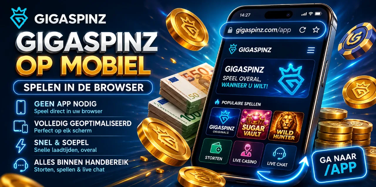 Mobiele versie van Gigaspinz op smartphone in de browser